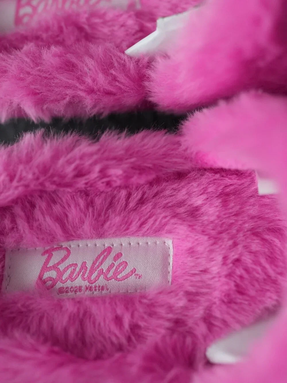 Barbie Pink Fuzzy Pearl Logo Indoor/Outdoor Memory Foam Slippers Kids Youth 3